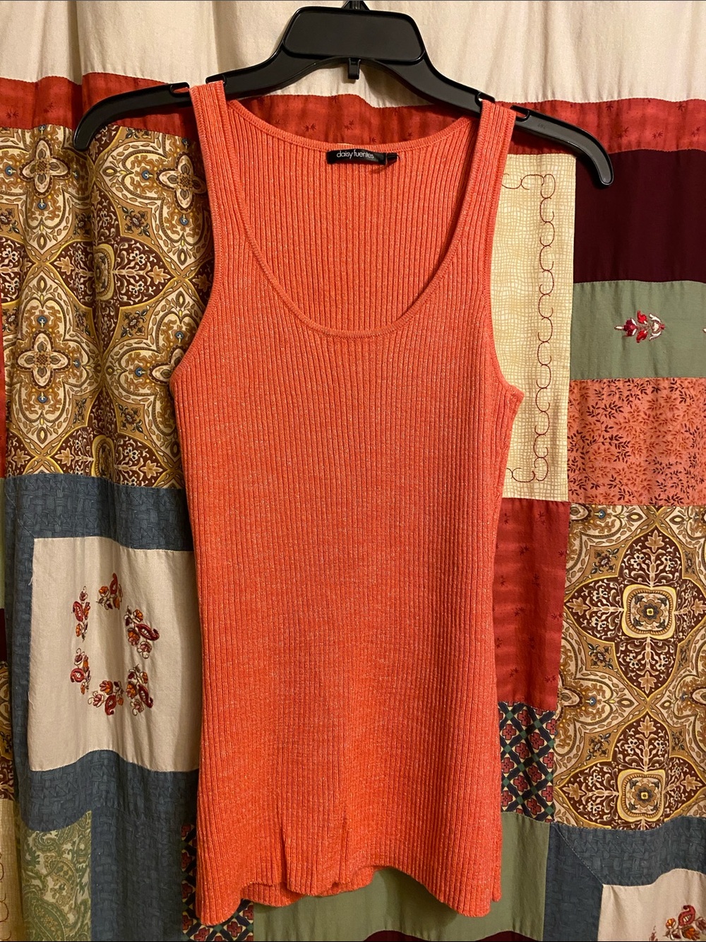 Daisy Fuentes Coral-Orange Ribbed Tank Top